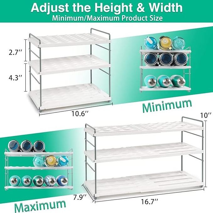 Water Bottle Organizer for Cabinet, Expandable Water Bottle Storage Rack