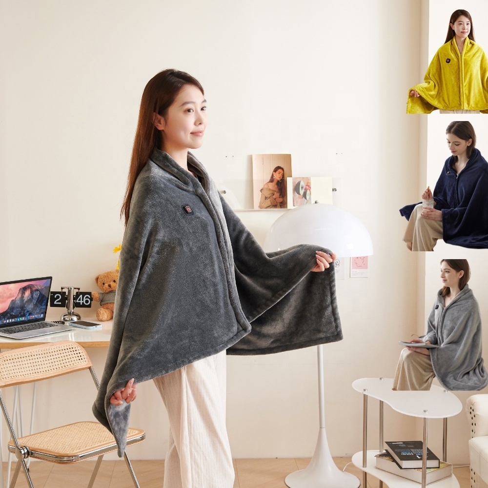 Usb battery powered fluffy Wearable thermal turbo heat shield wrap shawl electric massage heated throw blanket with heating