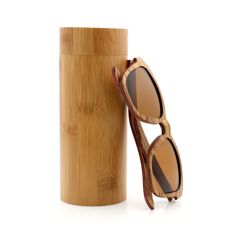 custom bamboo sun glasses box round tube bamboo sunglasses case