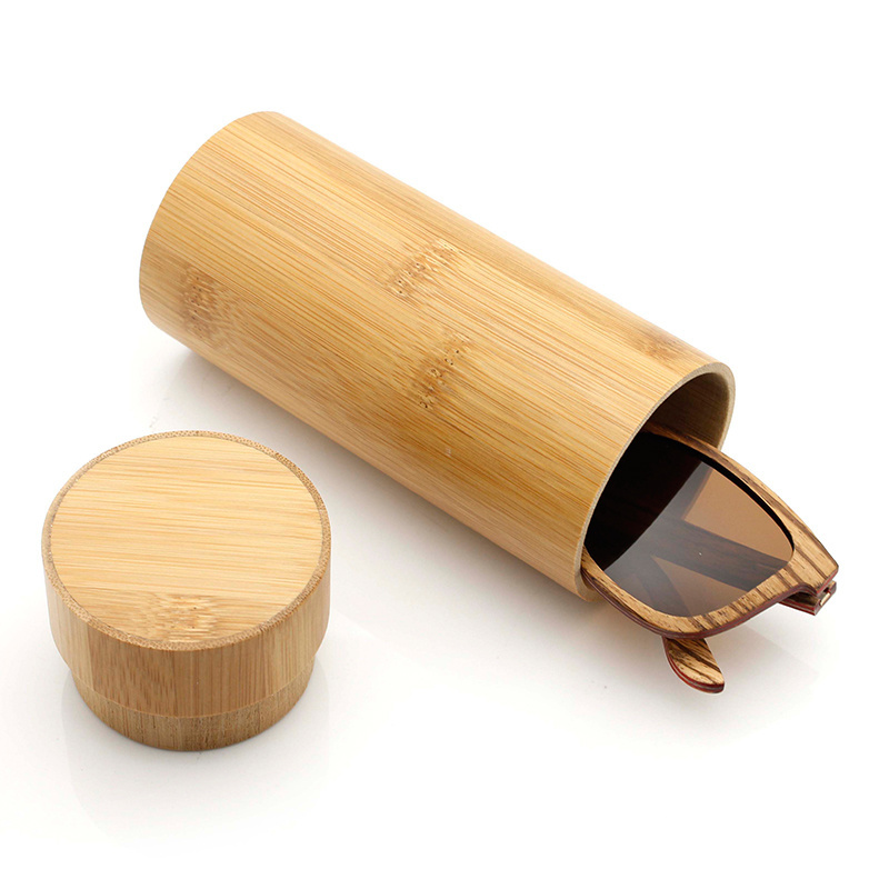 custom bamboo sun glasses box round tube bamboo sunglasses case