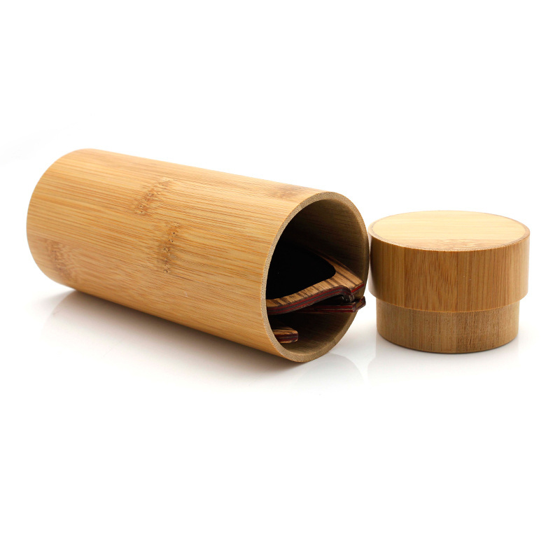 custom bamboo sun glasses box round tube bamboo sunglasses case