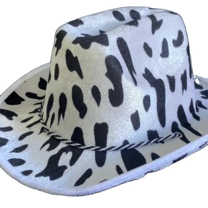 Milk Print Cowboy Hat Western Cowboy Hat Cow Pattern Double Fleece Shaped Cowgirl Hat