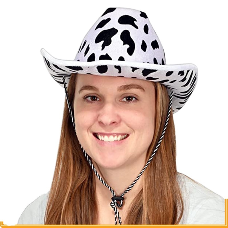 Milk Print Cowboy Hat Western Cowboy Hat Cow Pattern Double Fleece Shaped Cowgirl Hat