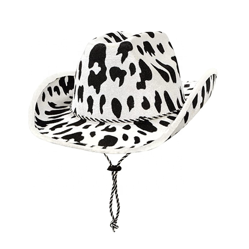 Milk Print Cowboy Hat Western Cowboy Hat Cow Pattern Double Fleece Shaped Cowgirl Hat