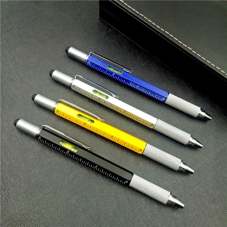 Promotional Custom Logo 5 in 1 Multi Functional Tool Tech Ballpoint Pen Spirit Level Screwdriver Ballpoint Pen