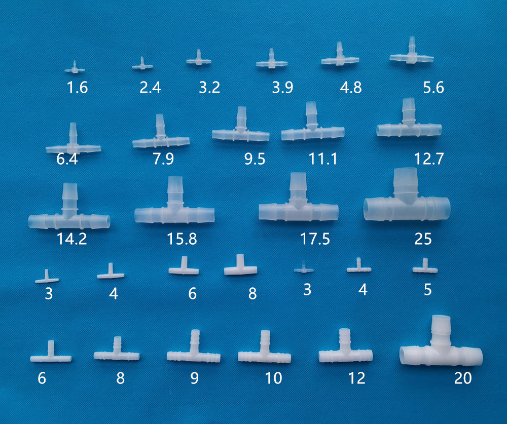 1.6mm to 25mm Plastic Barb end 3 way T piece hose fitting joiner joint tee barbed tubing connector