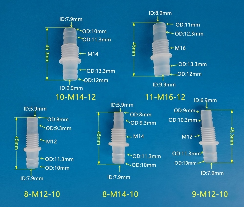 Plastic straight reduction barbed thread panel mount bulkhead reducing hose joiner tubing connector