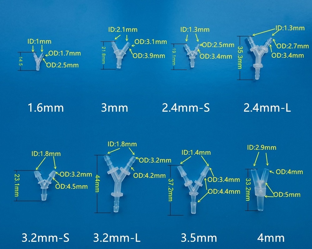 1.6~20mm Plastic 3 way Y piece hose joiner joint Y type barbed tubing connector with barb end