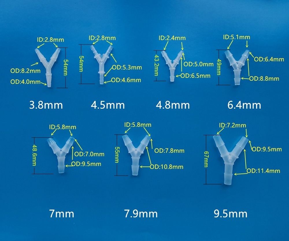 1.6~20mm Plastic 3 way Y piece hose joiner joint Y type barbed tubing connector with barb end