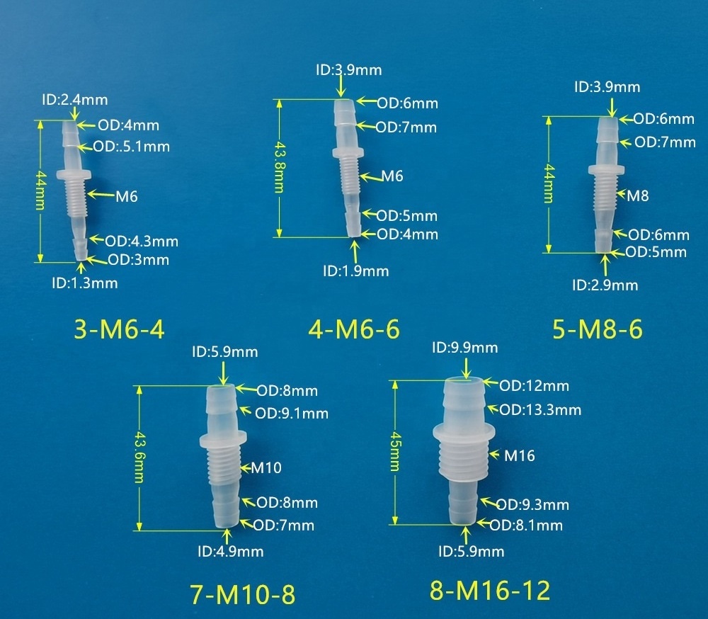 Plastic straight reduction barbed thread panel mount bulkhead reducing hose joiner tubing connector