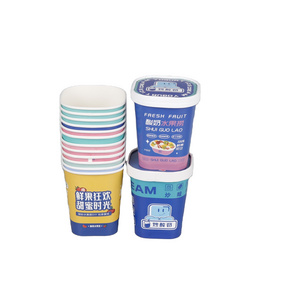 Custom Square Ice Cream Baked Yogurt Cups With Paper Lids Food Grade Paper Other Beverage Single Wall Paper Cup