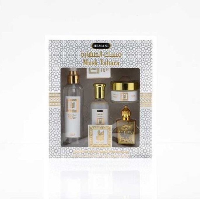 HEMANI Musk Tahara Perfume Gift Set With Body Mist, Perfume,Perfumed Cream,Attar,Solid Perfume Non Alcoholic Items 5 in 1 Box