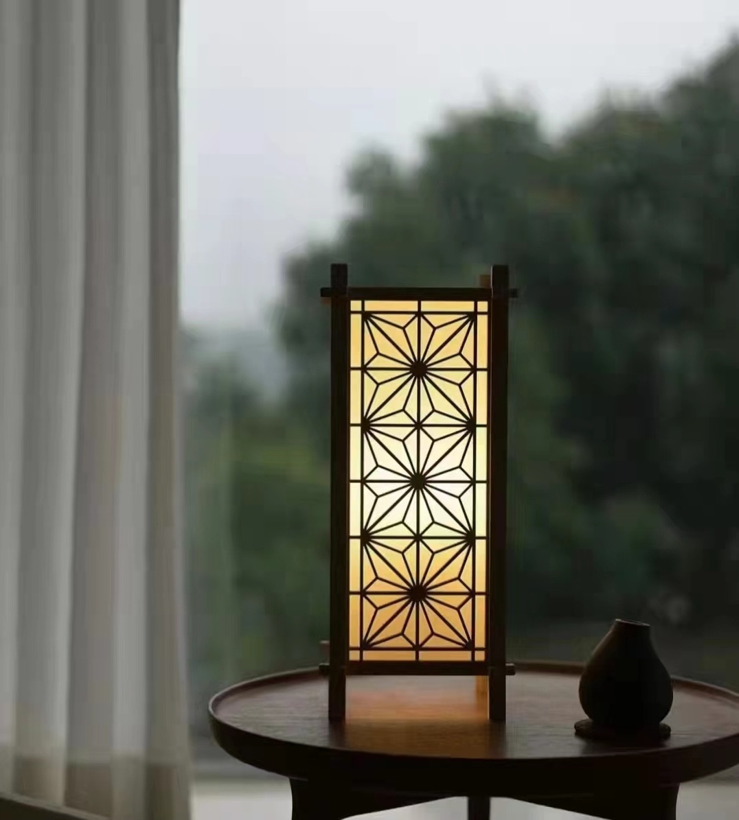 japanese wooden craft table lamp