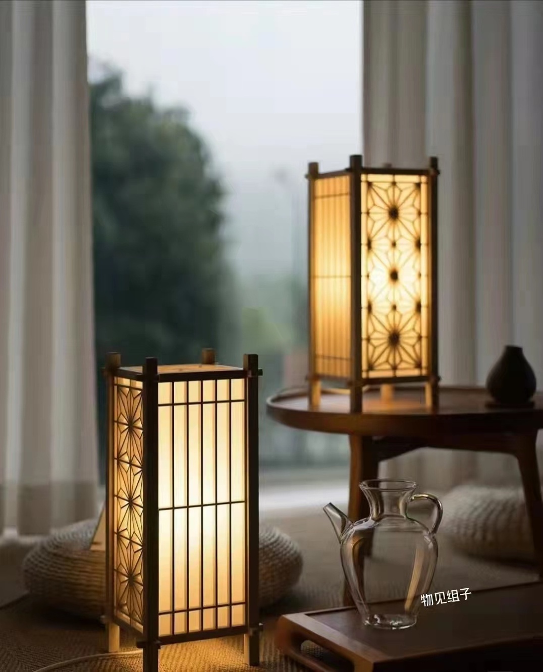 japanese wooden craft table lamp