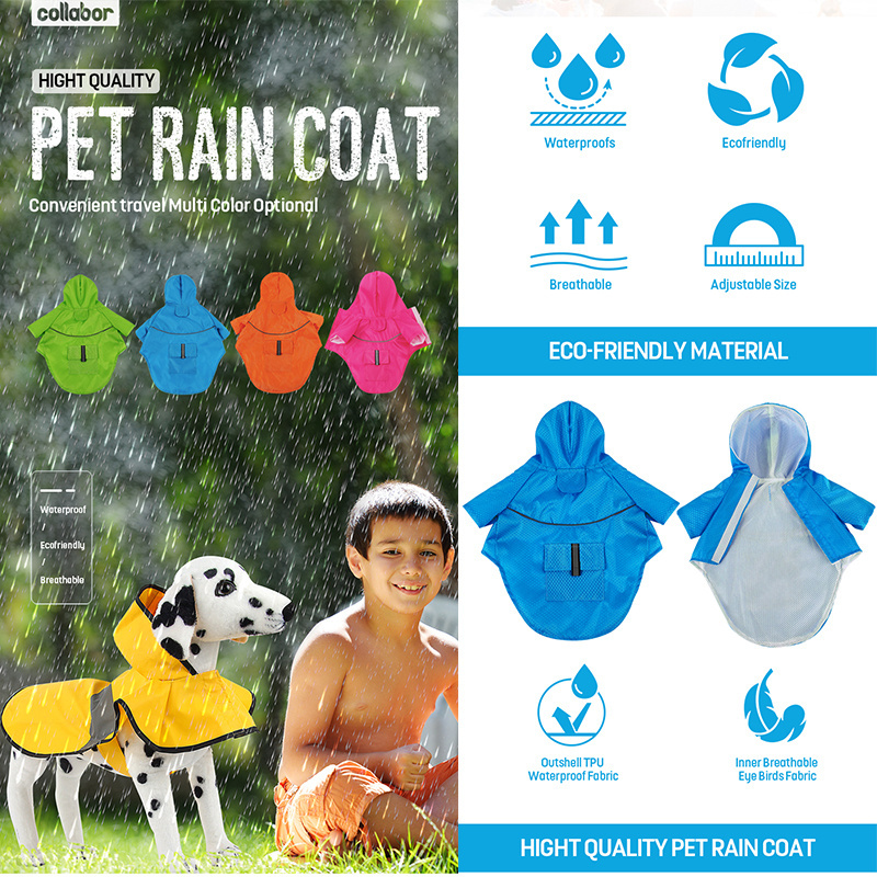 COLLABOR Hot Pattern High Quality Waterproof Dog Umbrella Rain Coat Jacket For Pet Dog Clothes Raincoat