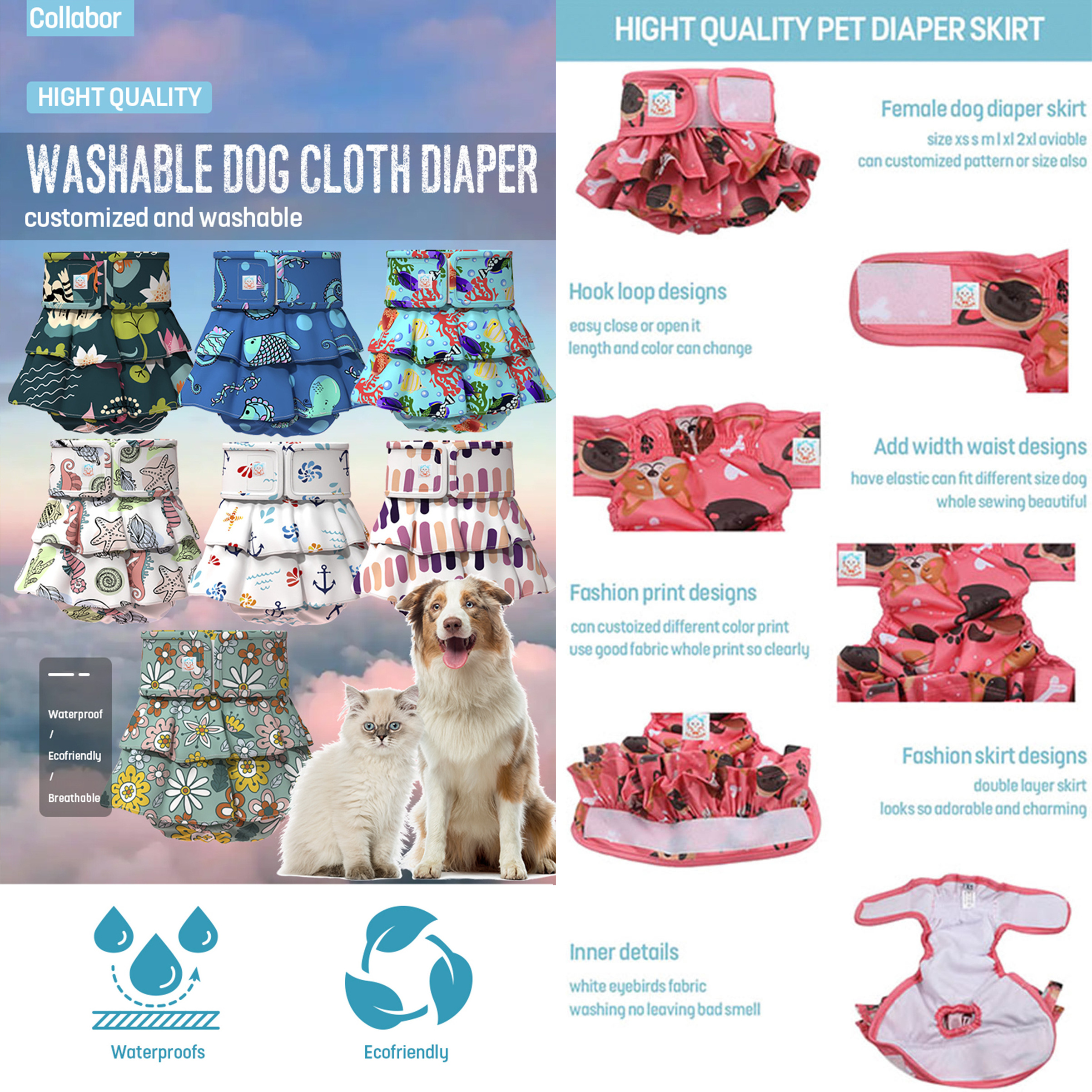 COLLABOR Soft Diaper Bag For Dogs Breathable China Wholesale Dog Pet Training Pads Diaper Reusable Dog Diaper Suspenders Skirt