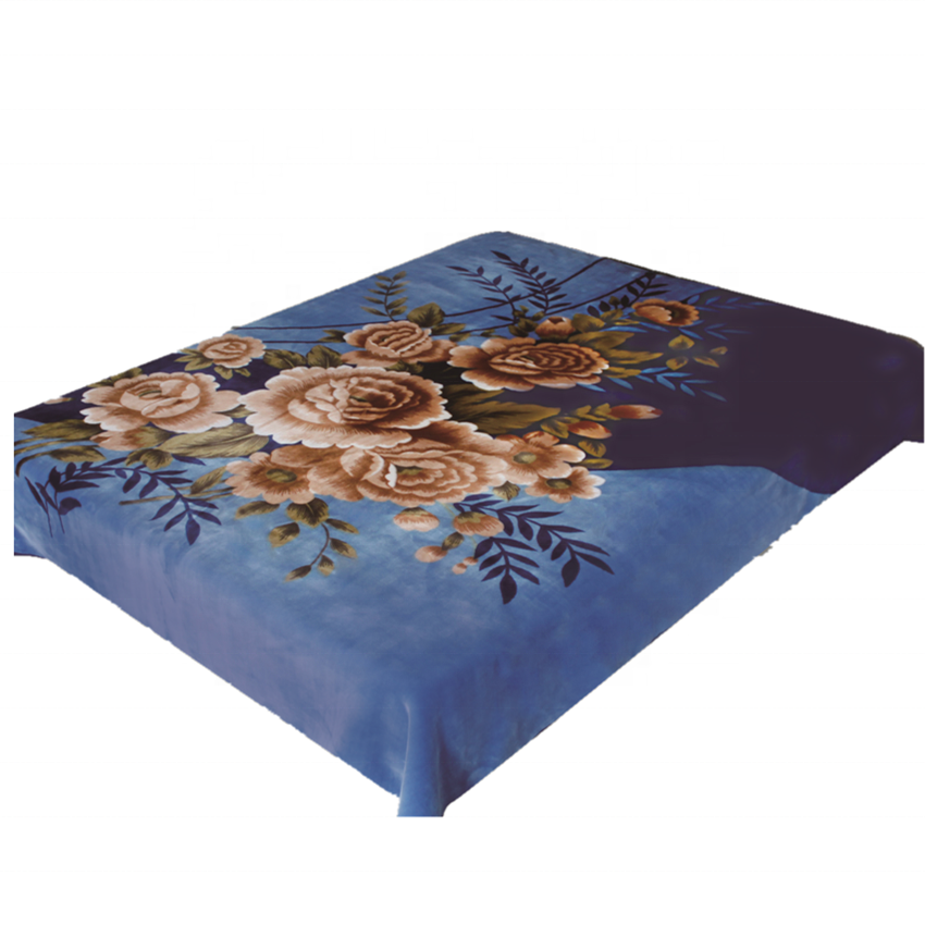 High Quality super soft throw custom Korean Printing Flower Polyester raschel blanket