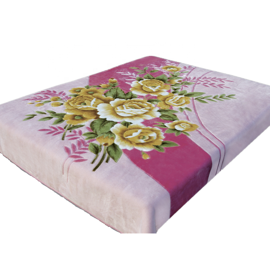 High Quality super soft throw custom Korean Printing Flower Polyester raschel blanket