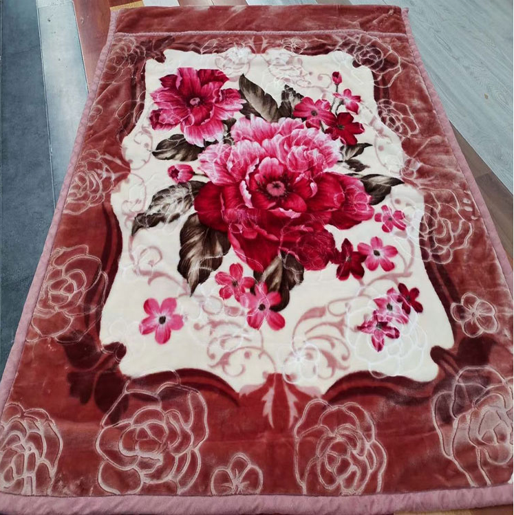 Super Soft Micro Plush Raschel Mink Blanket Flower Printed Blanket 220x240CM Customize Size