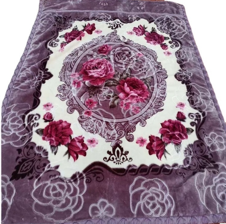 Super Soft Micro Plush Raschel Mink Blanket Flower Printed Blanket 220x240CM Customize Size