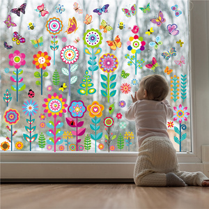 Spring Window Clings Butterfly Flower Window Stickers Colorful Summer Anti-Collision Decal Double Side Stickers Baby Shower kids