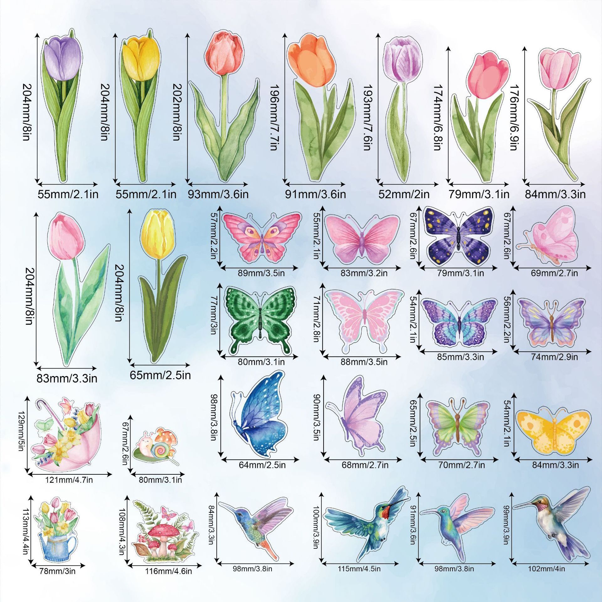 Spring Summer Window Cling Sticker tulip Butterfly Flower Window Decal for Home Supplies Window sticker Glass Display Decoration