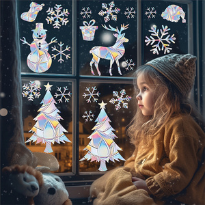 Christmas Snow suncatcher stickers for windows PVC Static Cling 3D Window Decals Stickers Rainbow Window Film Xmas Decorations