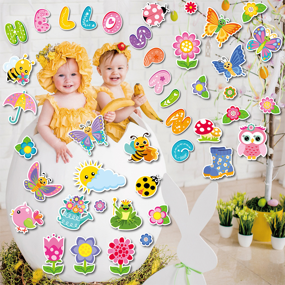 Spring Flower butterfly Educational Animal Kids Wall Decals for Baby Playroom Decor kindergarten home Wall Stickers for KiDS