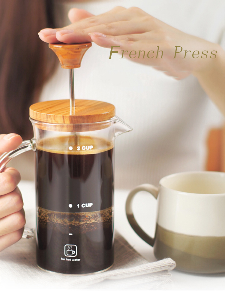 French Press Coffee Tea Maker New Style 350ml Borosilicate Glass Bamboo Lid Coffee Tea Maker French Press