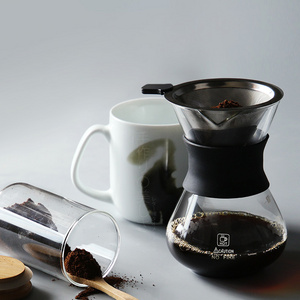 400ML Pour Over Drip Coffee Maker Hand Blown Glass With Paperless Filter and Carafe Pot