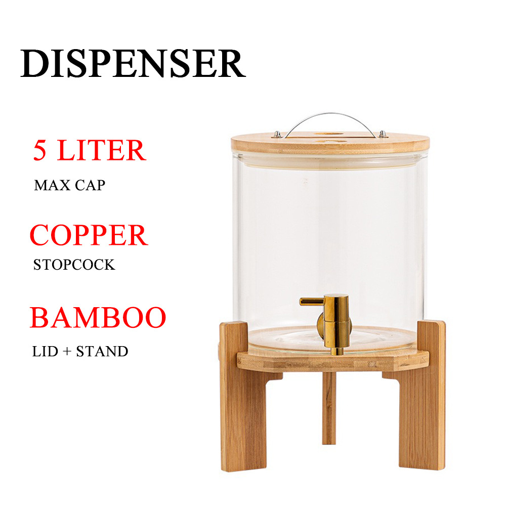 5/8/11L Borosilicate Glass Drink Dispenser, Large Capacity Party Glass Drinking Beverage Dispenser with Spigots and Wood Stand