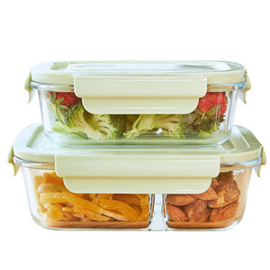 Reusable Lock Microwavable  Borosilicate Heat resistant Meal Prep Airtight Glass Food Storage Box Container Set with PBA Free Lids