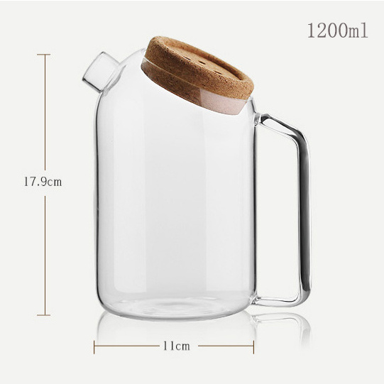 800/1200/1800ML Simple Design Cold Water Tea Juice Glass Pitcher Carafe With Cork Lid and Glass Handle