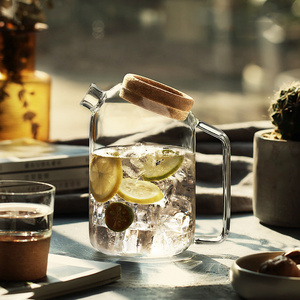 1200ML Cold Water Juice or Tea Jug, Glass Pitcher Carafe With Cork Lid