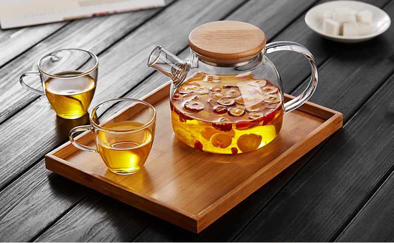 1000ML High Quality Transparent Clear Borosilicate Glass Teapot With Bamboo Lid