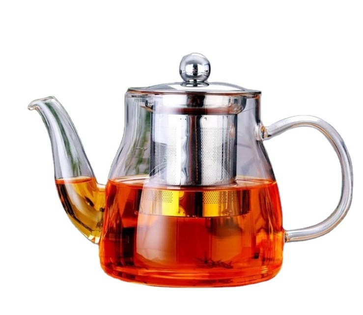 Food Grade Hot Sales Clear Borosilicate Small Heat Resistant Glass Teapot with Stainless Steel Tea Strainer