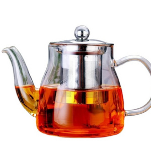 Food Grade Hot Sales Clear Borosilicate Small Heat Resistant Glass Teapot with Stainless Steel Tea Strainer