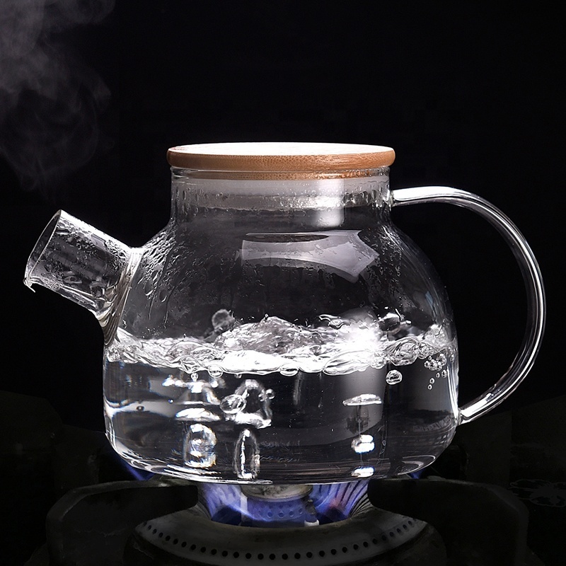 1000ml In Stock Tea Set Heat Resistant Clear Glass Tea Pot With Bamboo Lid