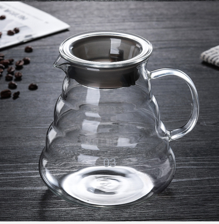 Costume Clear Glass Borosilicate Coffee Server Carafe Pot, Pour Over Coffee Carafe Glass Coffee Server with Stand Set