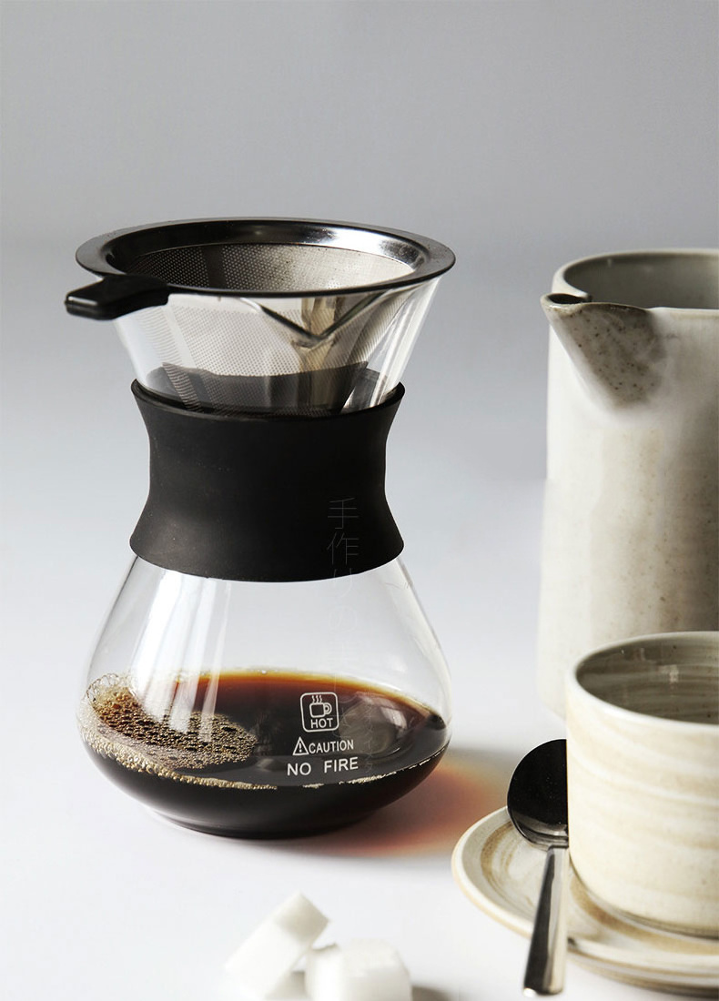 Handmade 400ml Borosilicate Glass Coffee Maker Pour Over Coffee Pot With Silicone Sleeve Stainless Steel Filter