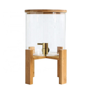 5/7L Handmade Borosilicate Glass Drink Dispenser With Stainless Steel Spigots And Wood Tap