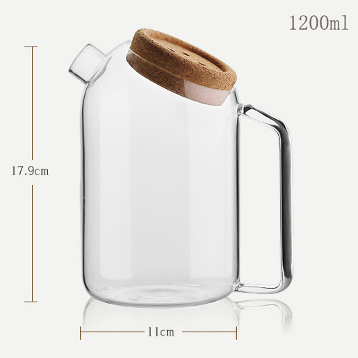 1200ML Cold Water Juice or Tea Jug, Glass Pitcher Carafe With Cork Lid