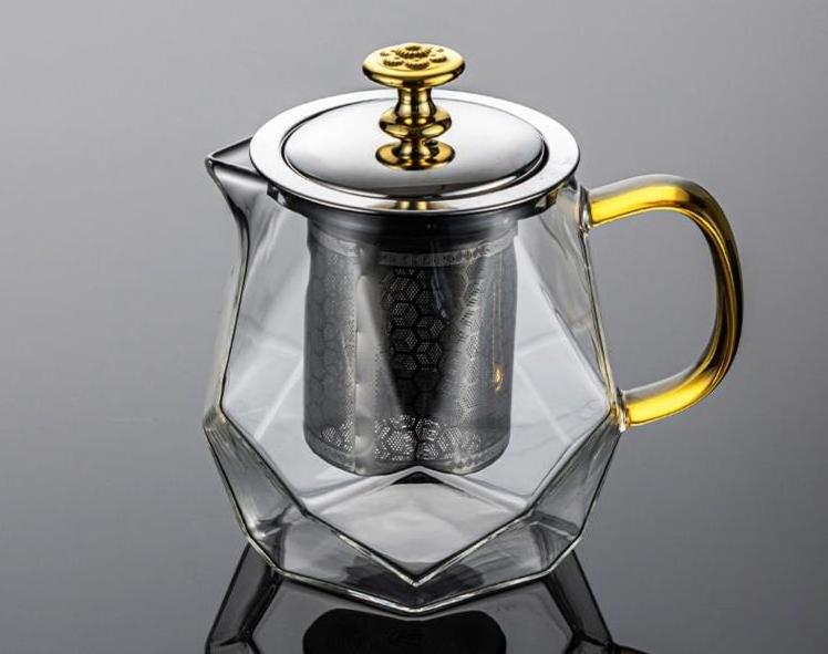 Tea Kettle and Tea Pot Maker with Removable Stainless Steel Loose Tea Infuser Stovetop Safe Glass Teapot