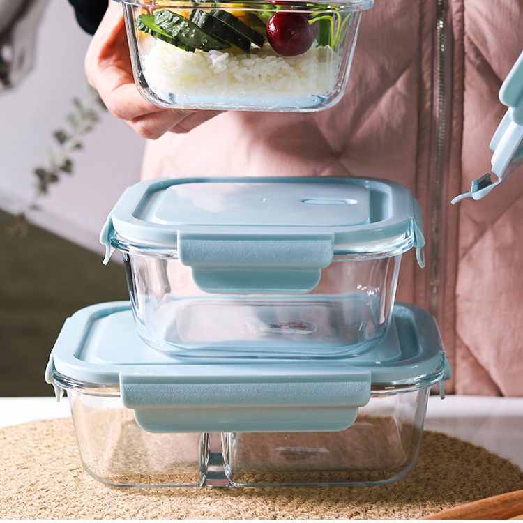 Reusable Lock Microwavable  Borosilicate Heat resistant Meal Prep Airtight Glass Food Storage Box Container Set with PBA Free Lids