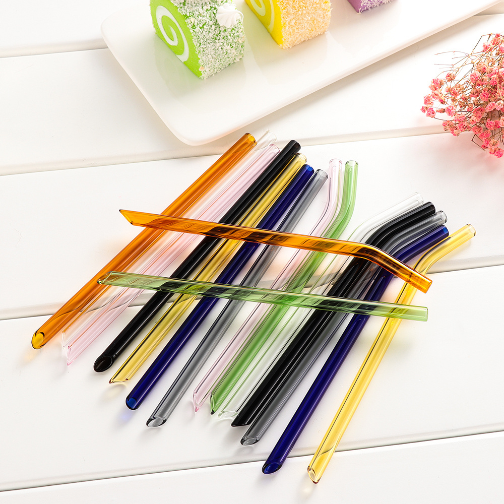 10.5ich Colorful Heat resistant Borosilicate Glass Straw Reusable Eco-Friendly Glass Straws