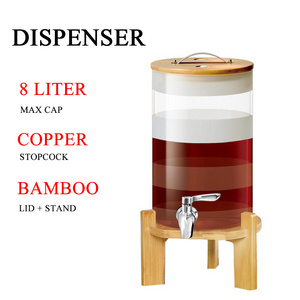 5/8/11L Borosilicate Glass Drink Dispenser, Large Capacity Party Glass Drinking Beverage Dispenser with Spigots and Wood Stand