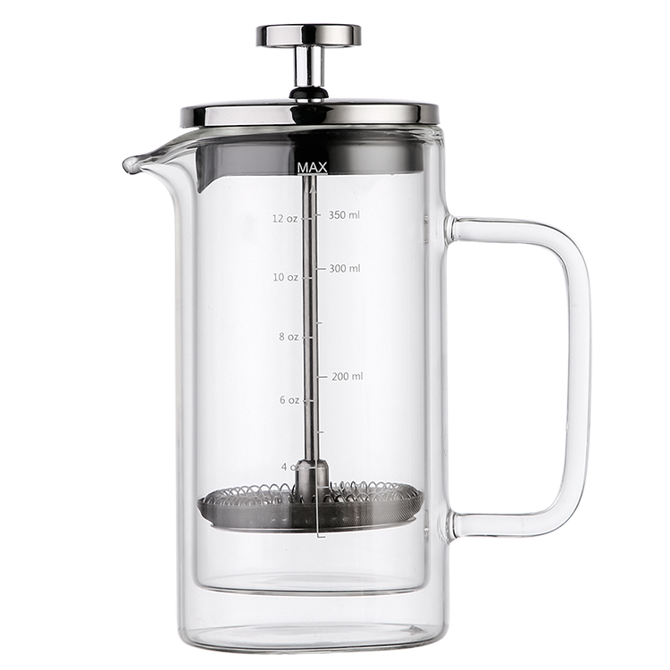 French Press Coffee Maker Tea Pot Double Wall Borosilicate Glass 304 Stainless Steel Filter Clear Coffee Press 2 Cups