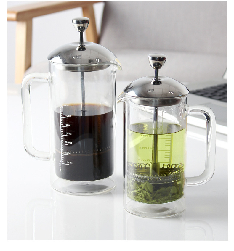 Double Wall Glass French Press Pot Insulated Glass Tea Coffee Maker