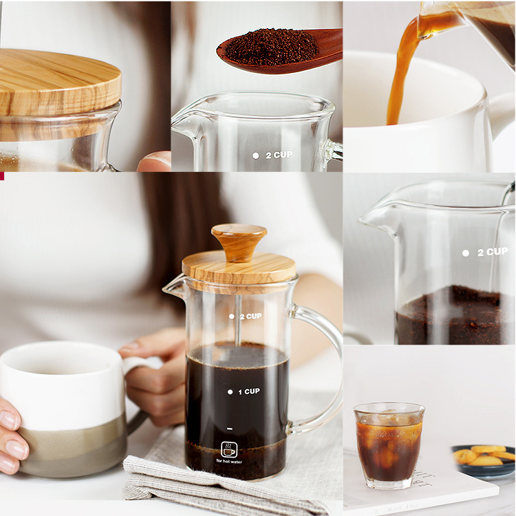 French Press Coffee Tea Maker New Style 350ml Borosilicate Glass Bamboo Lid Coffee Tea Maker French Press