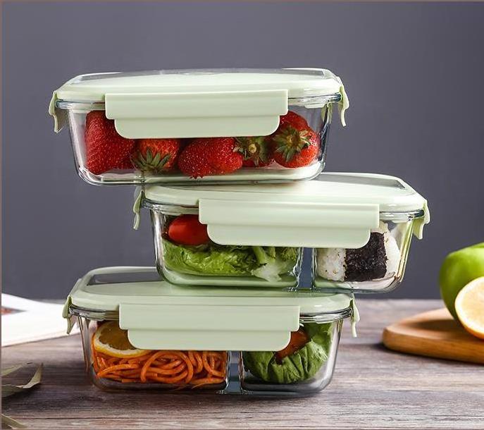 Reusable Lock Microwavable  Borosilicate Heat resistant Meal Prep Airtight Glass Food Storage Box Container Set with PBA Free Lids